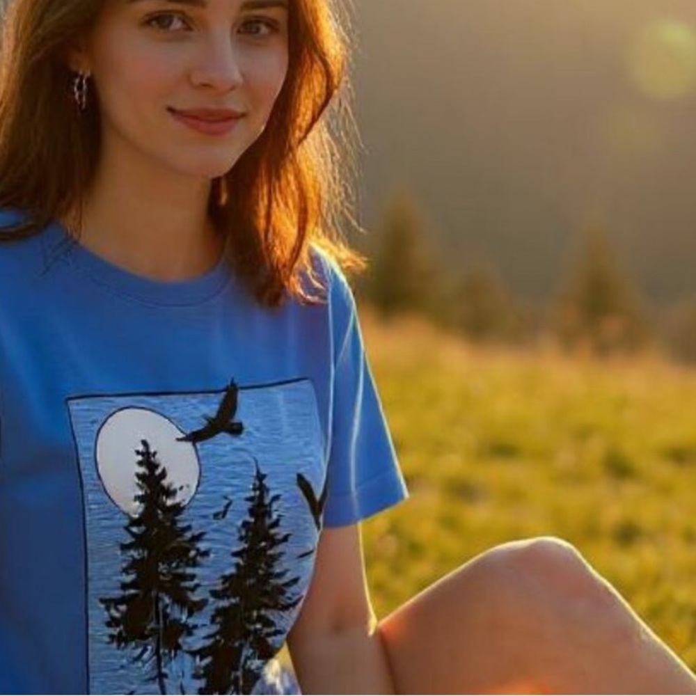 Life is Good Moonlit Pine Trees Women's Crusher Crew Tee Shirt